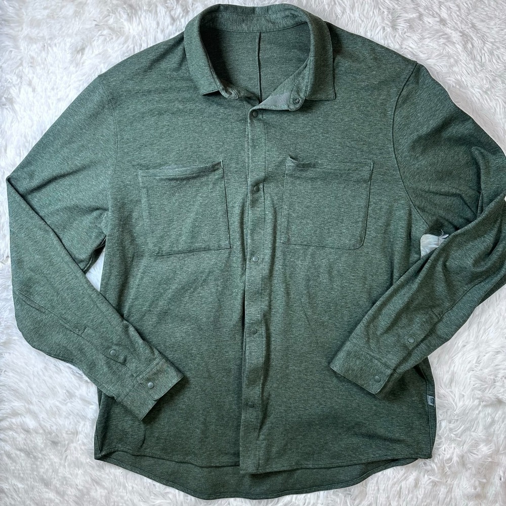 Lululemon Men's Soft Knit Overshirt XXL Green Snap Front Long Sleeve Button up